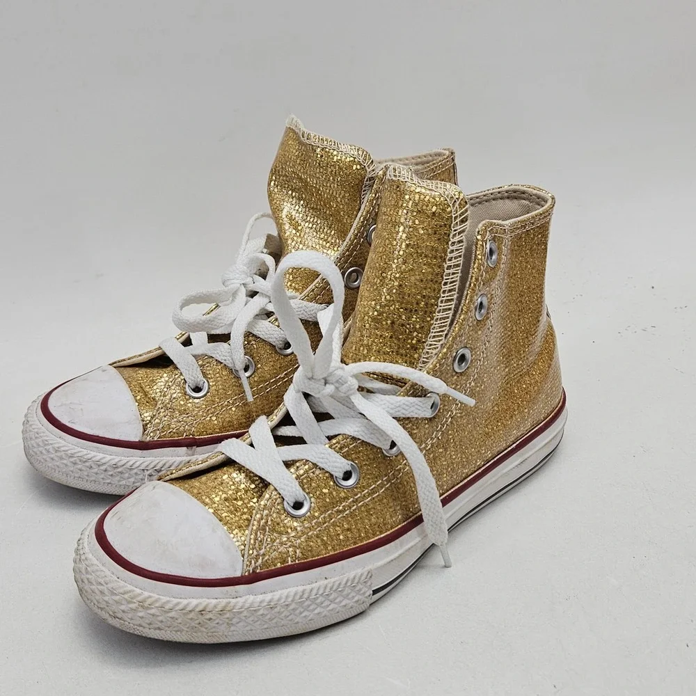 Converse Chuck Taylor All Star Gold Glitter High Top Sneakers 663625C Junior 2.5